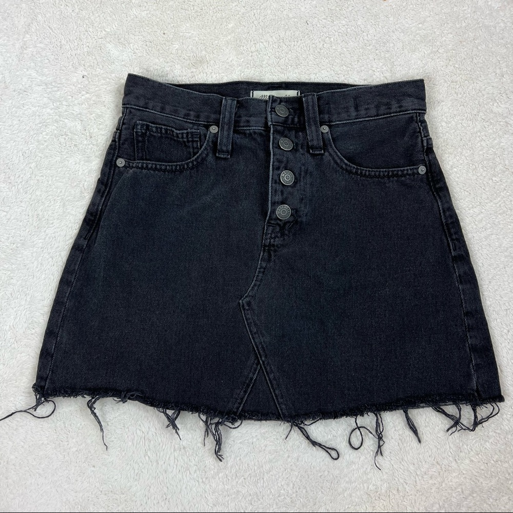 Madewell Black Rigid Denim A Line Distressed Skirt 25